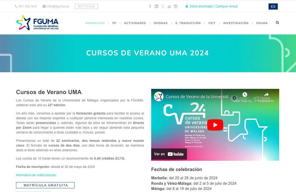 Cursos de Verano de la Universidad de Málaga 2024