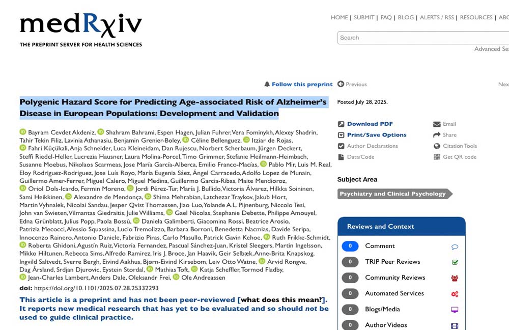 Polygenic Hazard Score for Predicting Age-associated Risk of Alzheimer’s Disease in European Populations: Development and Validation.